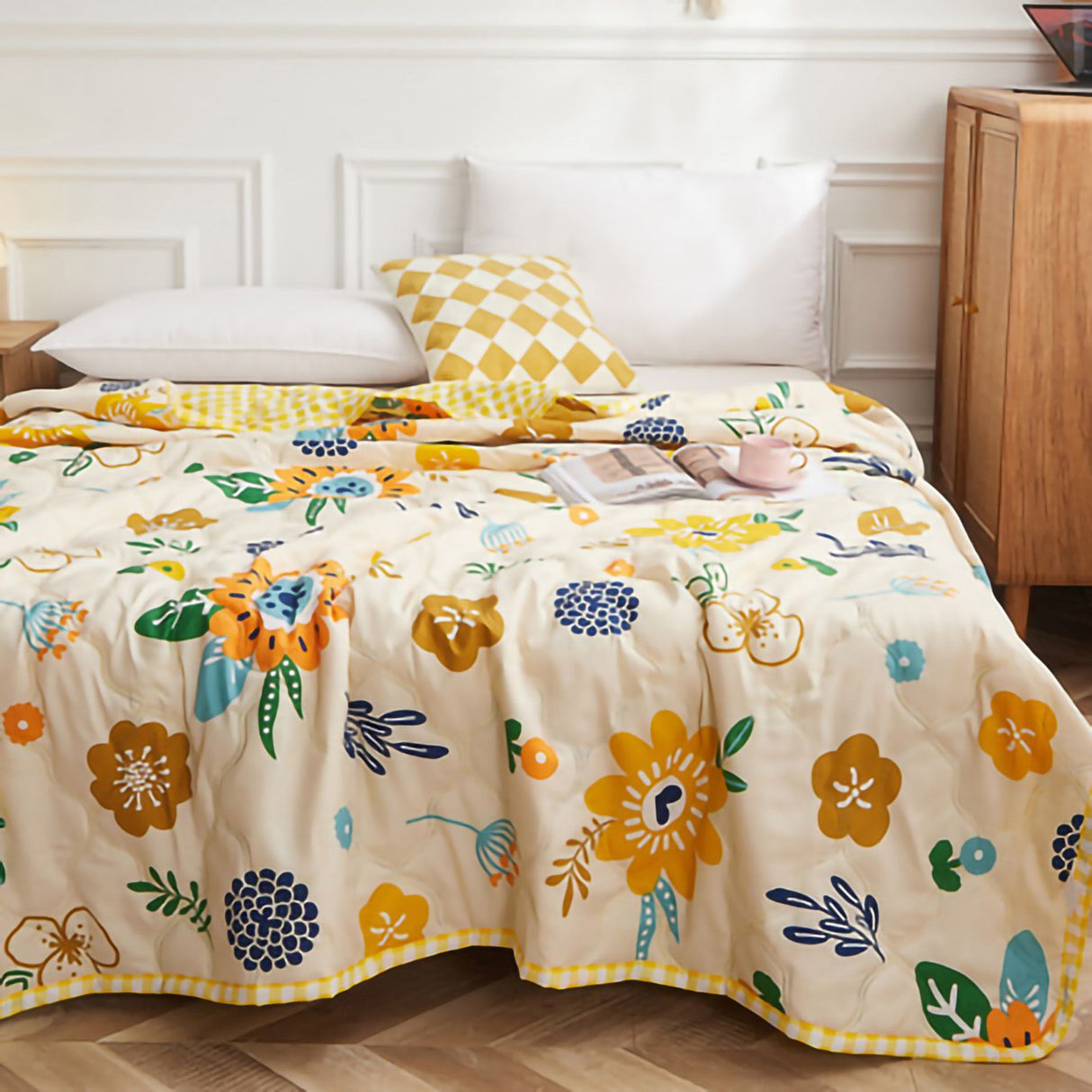 Summer Air Conditioner Quilt Machine Washable Soft Breathable Portable Air Conditioner Blanket Summer Comforter Sunflower Open 150x200cm