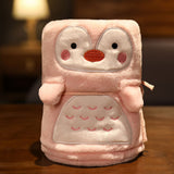 Flannel Blanket Cute Animal Shape Soft Skin Friendly Portable Nap Blanket for Sofa Bed Office Dormitory Pink Penguin 80x100cm / 31.5x39.4in - Front View
