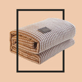 Air Conditioner Quilt Double Sided Soft Comfortable Cat Feeling Cut Flowers Portable Summer Cool Blanket for Office Sofa Khaki 70x100cm/27.6x39.4in - Front View