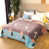 Throw Blanket Cartoon Pattern Thickened Air Conditioning Blanket for Home Bedroom Office Travel Leaves and Flowers 180x200cm / 70.9x78.7in