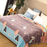Throw Blanket Cartoon Pattern Thickened Air Conditioning Blanket for Home Bedroom Office Travel Leaves and Flowers 180x200cm / 70.9x78.7in