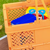 Folding Picnic Basket Stackable Storage Box Plastic Grocery Shopping Basket with Handles for Outdoor Home Orange