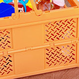Folding Picnic Basket Stackable Storage Box Plastic Grocery Shopping Basket with Handles for Outdoor Home Orange - Top-Down View