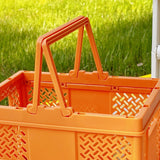 Folding Picnic Basket Stackable Storage Box Plastic Grocery Shopping Basket with Handles for Outdoor Home Orange