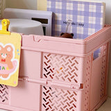 Folding Picnic Basket Stackable Storage Box Plastic Grocery Shopping Basket with Handles for Outdoor Home Pink
