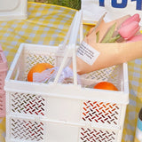 Folding Picnic Basket Stackable Storage Box Plastic Grocery Shopping Basket with Handles for Outdoor Home Milk White