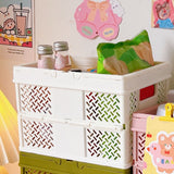 Folding Picnic Basket Stackable Storage Box Plastic Grocery Shopping Basket with Handles for Outdoor Home Milk White - 45-Degree Angle