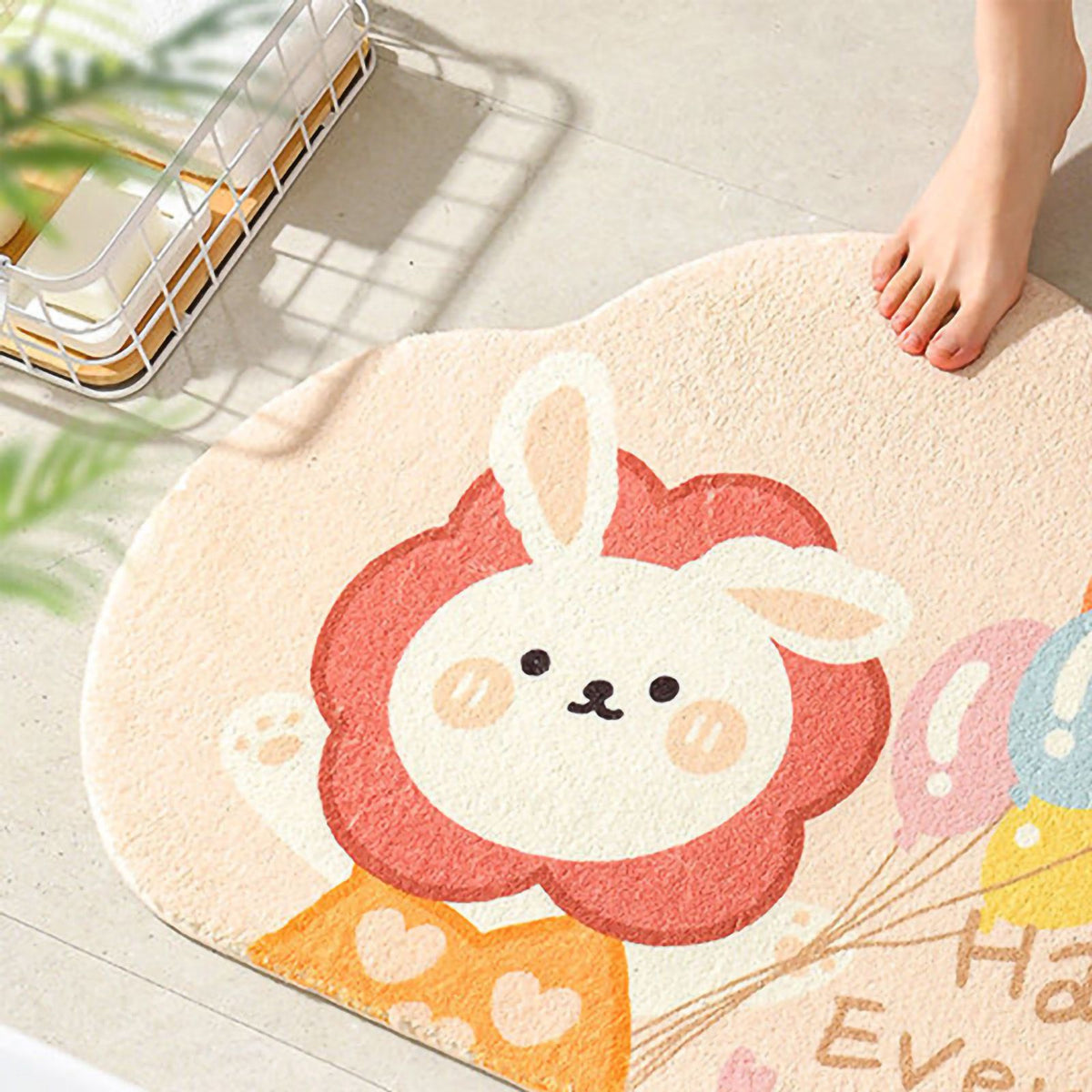 Cute Bathroom Mat Minimalist Water Absorption Skid Resistant Bath Quick Dry Floor Mat for Home Balloon Rabbit 40X60cm / 15.7x23.6in