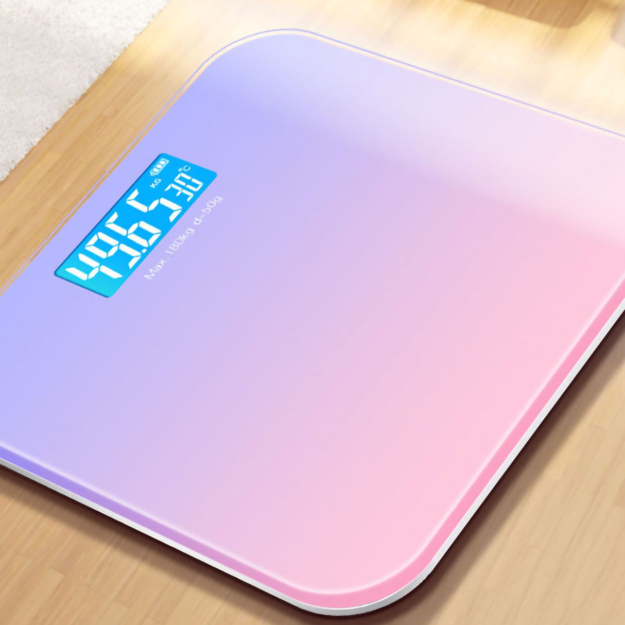 Digital Weight Scale Tempered Glass Smart Accurate Measurement Digital Weight Scale for Home Use LCD Gradient Purple 26x26cm / 10.2x10.2in Battery Model