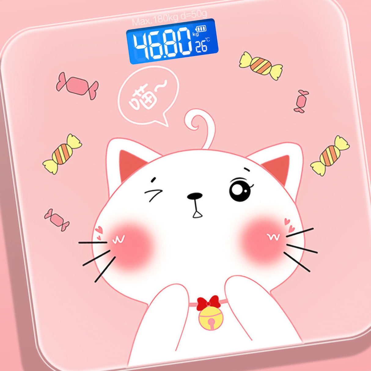 Digital Weight Scale Tempered Glass Smart Accurate Measurement Digital Weight Scale for Home Use LCD Candy Cat 26x26cm / 10.2x10.2in Battery Model