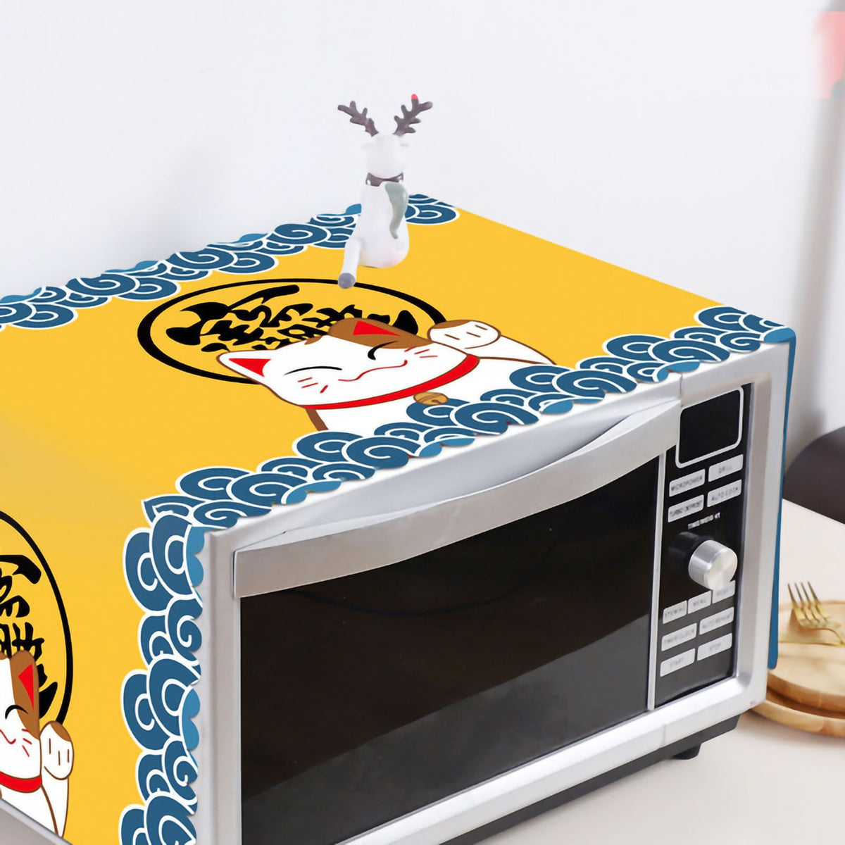 Microwave Cover Cloth Oven Cute Dust Proof Shiled Universal Oil Proof Nordic Style Simple Parts Lucky Cat 35x100cm