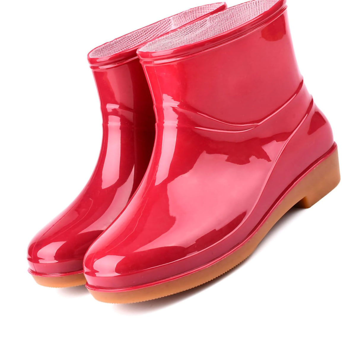 Womens Rain Boots Fashion Antiskid Short Rain Boot Round Head Radian PVC Plastic Rain Boots Red 36
