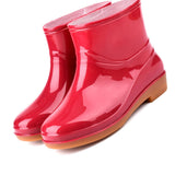 Womens Rain Boots Fashion Antiskid Short Rain Boot Round Head Radian PVC Plastic Rain Boots Red 36 - Front View