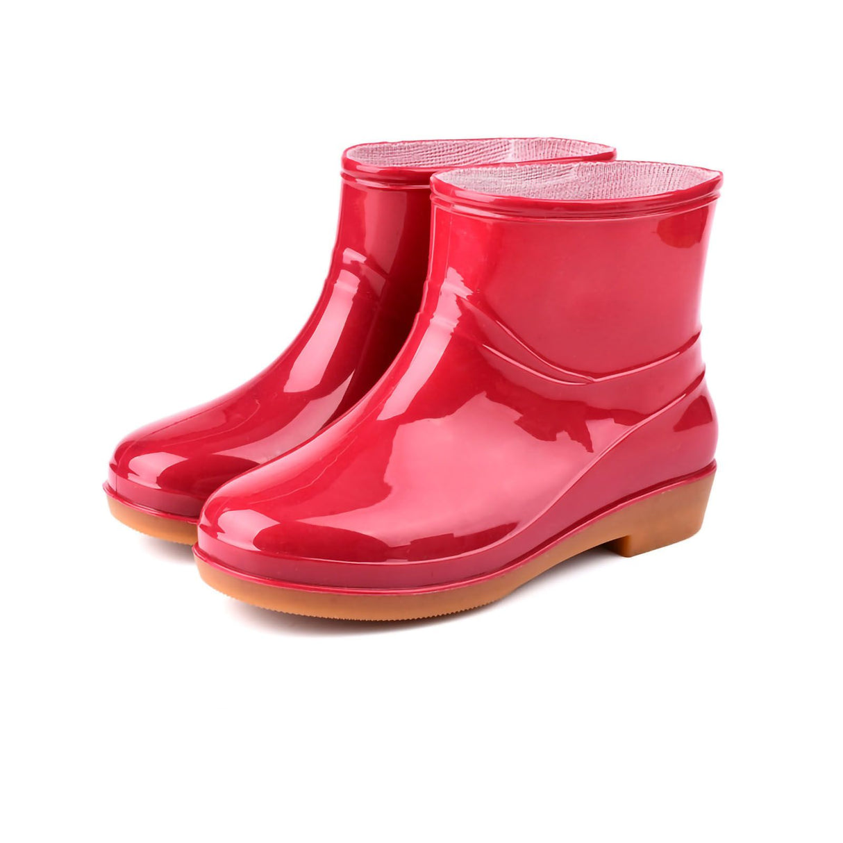 Womens Rain Boots Fashion Antiskid Short Rain Boot Round Head Radian PVC Plastic Rain Boots Red 37