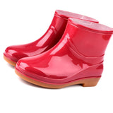 Womens Rain Boots Fashion Antiskid Short Rain Boot Round Head Radian PVC Plastic Rain Boots Red 37 - Side View