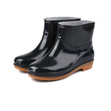 Womens Rain Boots Fashion Antiskid Short Rain Boot Round Head Radian PVC Plastic Rain Boots Black 38