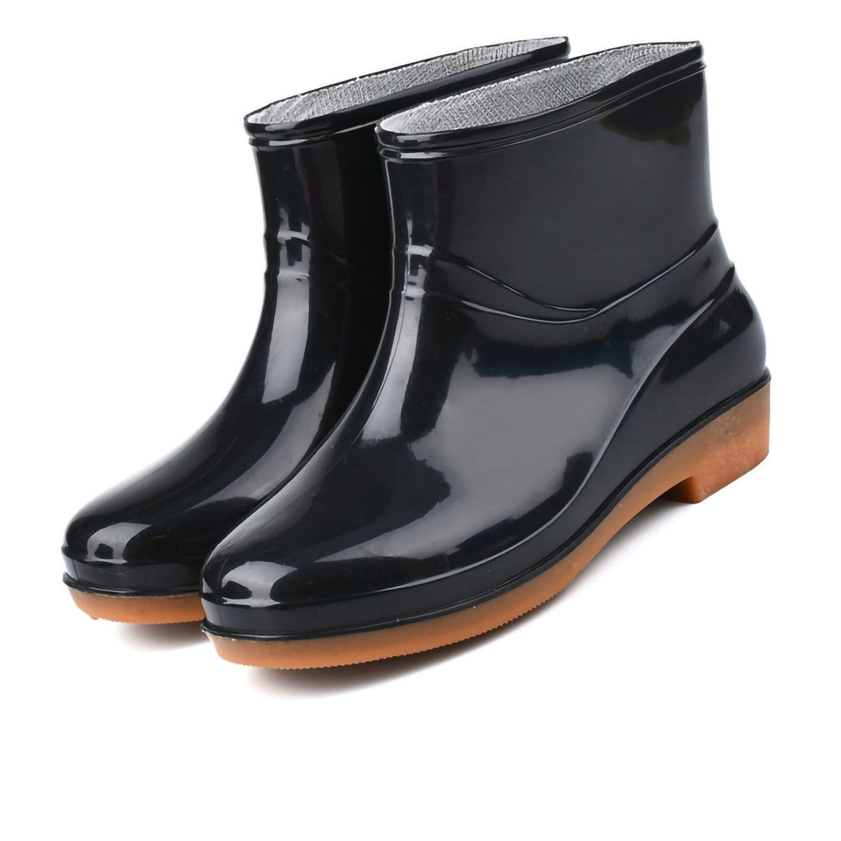 Womens Rain Boots Fashion Antiskid Short Rain Boot Round Head Radian PVC Plastic Rain Boots Black 39