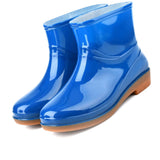 Womens Rain Boots Fashion Antiskid Short Rain Boot Round Head Radian PVC Plastic Rain Boots Blue 36