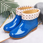 Womens Rain Boots Fashion Antiskid Short Rain Boot Round Head Radian PVC Plastic Rain Boots Blue Padded 38