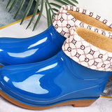 Womens Rain Boots Fashion Antiskid Short Rain Boot Round Head Radian PVC Plastic Rain Boots Blue Padded 38