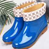 Womens Rain Boots Fashion Antiskid Short Rain Boot Round Head Radian PVC Plastic Rain Boots Blue Padded 38 - Side View