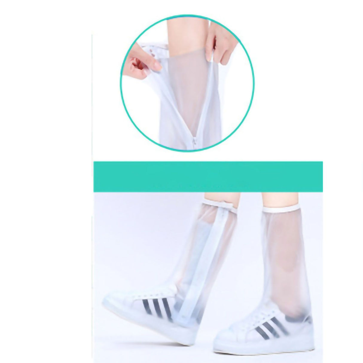 Rain Shoe Covers Waterproof Rainproof Tall Shoe Cover Antiskid Wear Resistant Rain Shoe Protector High Top White L