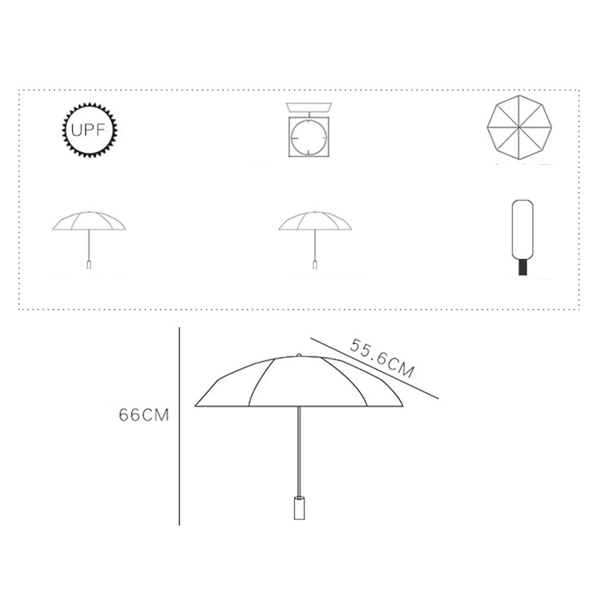 Fashion Korean Version Sun Umbrella UV Isolation Portable Foldable Umbrella Black Vinyl Cute Cartoon Pattern White Dog