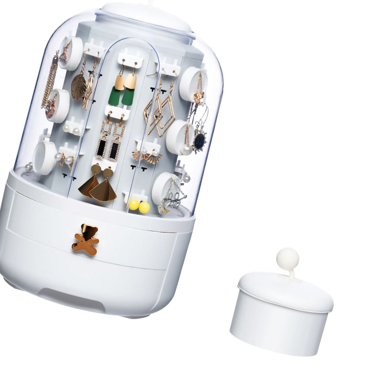 Jewelry Storage Box Table Dustproof Classification Large Capacity Earring Holder Stand for Women Standard Edition White