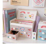 Desktop Storage Box Drawer Design Large Capacity Decorative Simple Dust Cover Skincare Storage Box Pink with Stickers - Front View