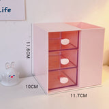 Desktop Storage Box Drawer Design Large Capacity Decorative Simple Dust Cover Skincare Storage Box Pink with Stickers - 45-Degree Angle