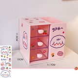 Desktop Storage Box Drawer Design Large Capacity Decorative Simple Dust Cover Skincare Storage Box Pink with Stickers - Rear View