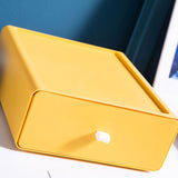 Desktop Storage Box Drawer Design Strong Load Bearing Stackable Desktop Organizer Storage Box for Stationery Yellow - Side View