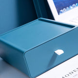 Desktop Storage Box Drawer Design Strong Load Bearing Stackable Desktop Organizer Storage Box for Stationery Blue - Front View