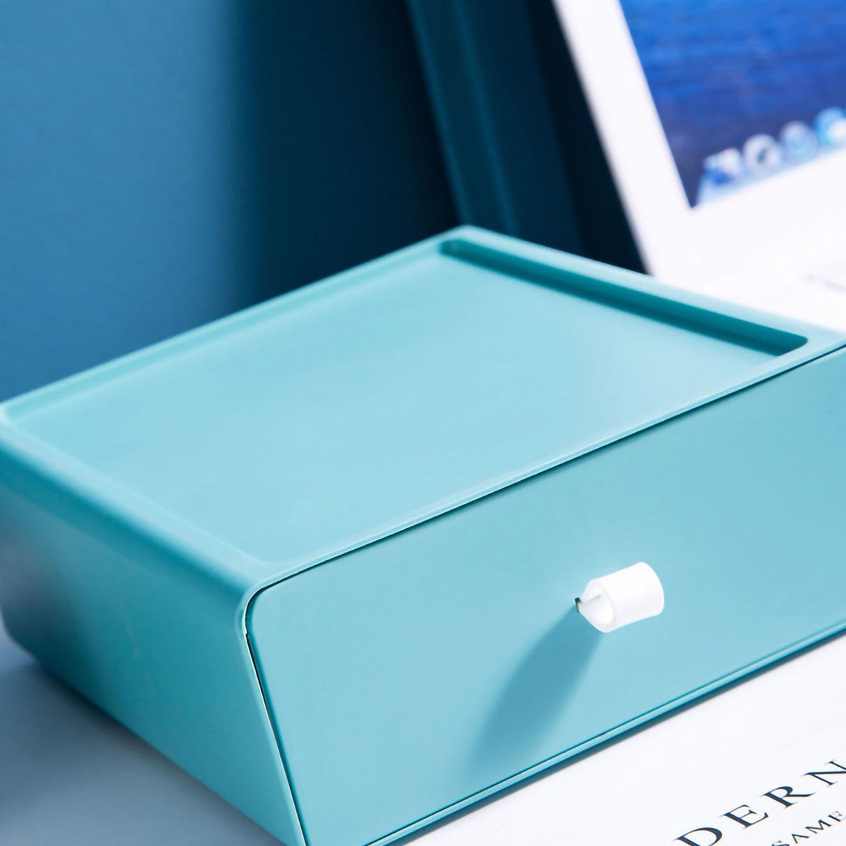 Desktop Storage Box Drawer Design Strong Load Bearing Stackable Desktop Organizer Storage Box for Stationery Green