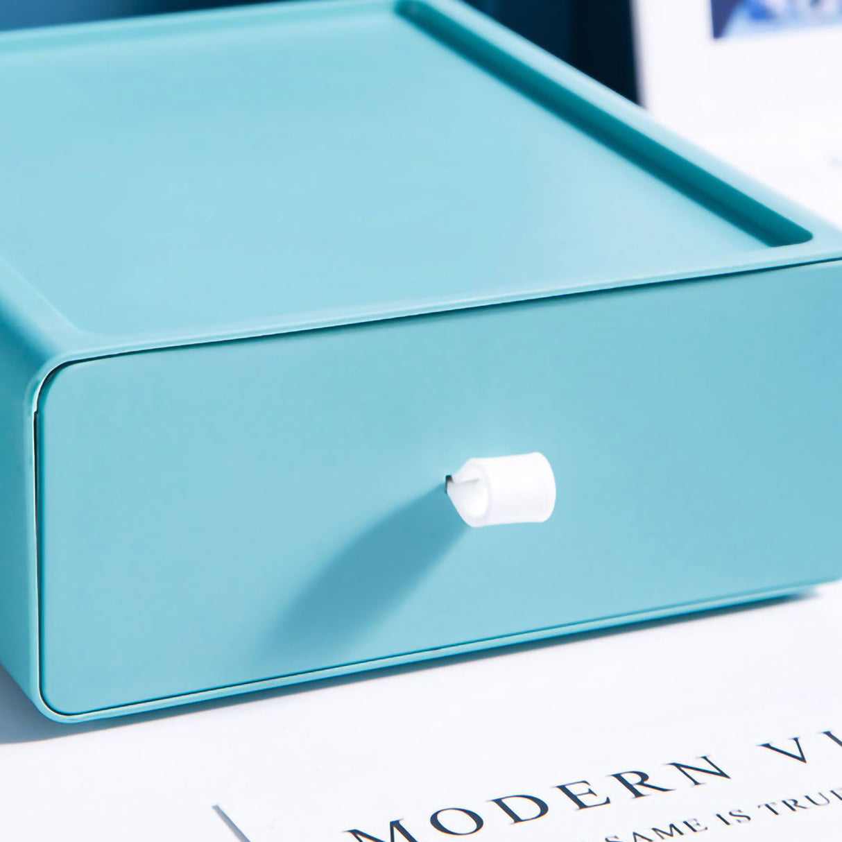 Desktop Storage Box Drawer Design Strong Load Bearing Stackable Desktop Organizer Storage Box for Stationery Green