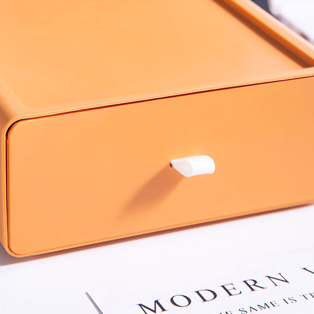 Desktop Storage Box Drawer Design Strong Load Bearing Stackable Desktop Organizer Storage Box for Stationery Orange