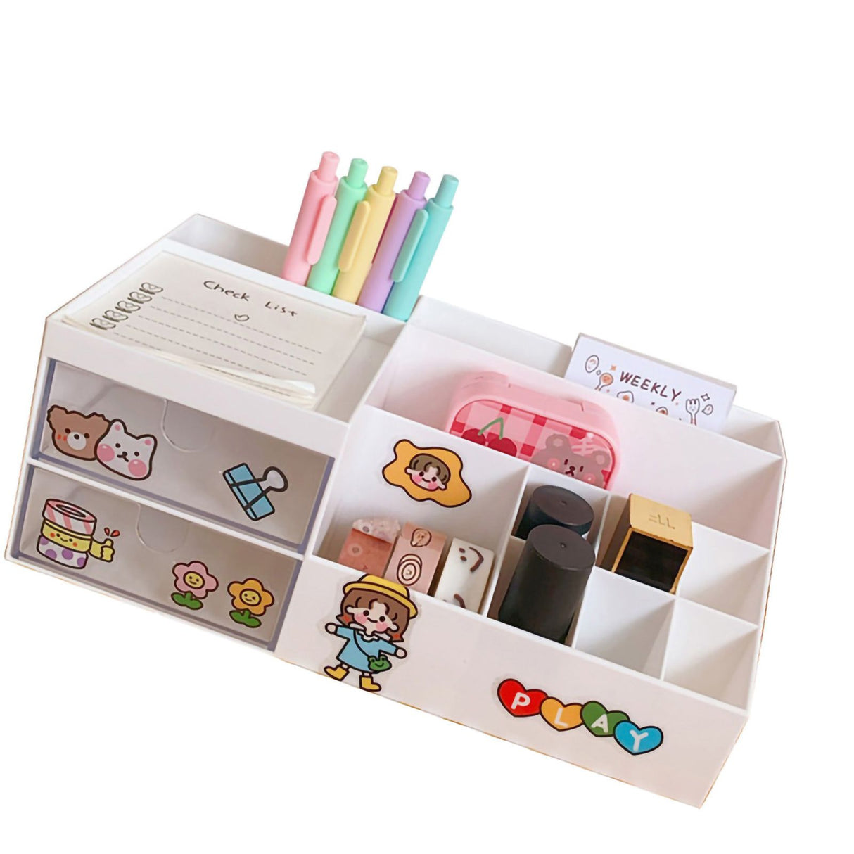 Desktop Storage Box Multi Grid Design Cute Beautiful Desktop Organizer Storage Box for Stationery Pens White