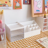 Desktop Storage Box Multi Grid Design Cute Beautiful Desktop Organizer Storage Box for Stationery Pens White - 45-Degree Angle