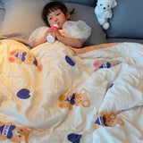 Summer Quilt Single Cartoon Child Cartoon Silk Feather Cotton Blanket Soft Lightweight Coverlet Comforter Happy Bear 47.24x59.06in