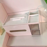 Cosmetics Storage Box Tabletop Tissue Box Lovely Decorative Paper Basket Desktop Makeup Organizer for Bedroom Dormitory White