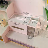 Cosmetics Storage Box Tabletop Tissue Box Lovely Decorative Paper Basket Desktop Makeup Organizer for Bedroom Dormitory White - Side View
