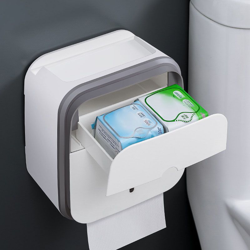 Wall Mounted Tissue Box Holder Strong Bearing Tissue Dispenser with Transparent Viewing Window for Home Bathroom Grey