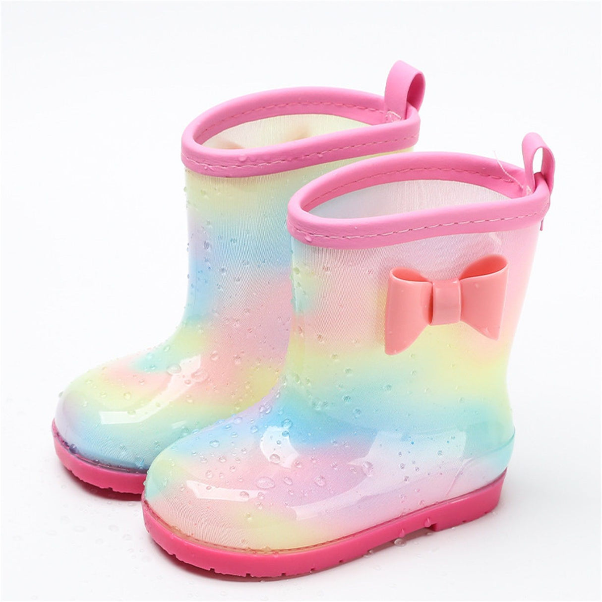 1 Pair Kids Rain Boots Four Seasons Universal Children's Rainbow Bow Non Slip Waterproof Breathable Rain Boots Pink 150mm (Inner Length 145mm)