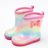 1 Pair Kids Rain Boots Four Seasons Universal Children's Rainbow Bow Non Slip Waterproof Breathable Rain Boots Pink 150mm (Inner Length 145mm) - Front View