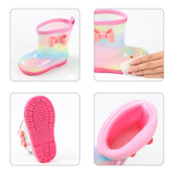 1 Pair Kids Rain Boots Four Seasons Universal Children's Rainbow Bow Non Slip Waterproof Breathable Rain Boots Pink 150mm (Inner Length 145mm)