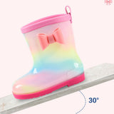 1 Pair Kids Rain Boots Four Seasons Universal Children's Rainbow Bow Non Slip Waterproof Breathable Rain Boots Pink 150mm (Inner Length 145mm) - Top-Down View
