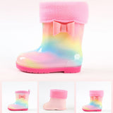 1 Pair Kids Rain Boots Four Seasons Universal Children's Rainbow Bow Non Slip Waterproof Breathable Rain Boots Pink 150mm (Inner Length 145mm)