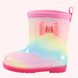 1 Pair Kids Rain Boots Four Seasons Universal Children's Rainbow Bow Non Slip Waterproof Breathable Rain Boots Pink 150mm (Inner Length 145mm) - Close-Up Angle