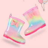1 Pair Kids Rain Boots Four Seasons Universal Children's Rainbow Bow Non Slip Waterproof Breathable Rain Boots Pink 150mm (Inner Length 145mm) - Extra Image