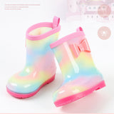 1 Pair Kids Rain Boots Four Seasons Universal Children's Rainbow Bow Non Slip Waterproof Breathable Rain Boots Pink 150mm (Inner Length 145mm) - Extra Image